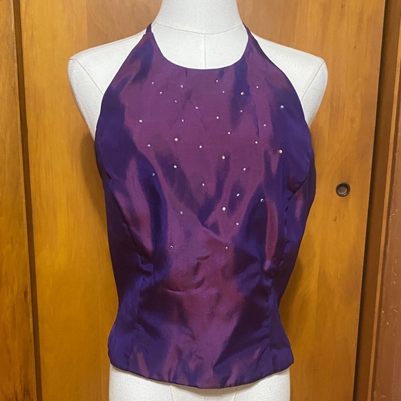 Jessica Mcclintock For Gunne Sax Tops - Gunne Sax Purple Iridescent Rhinestone Halter Neck Tie Glam Formal Prom Dance